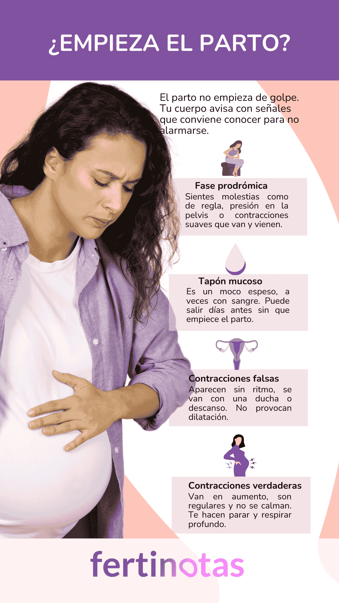 senales-inicio-parto- nfografía sobre señales tempranas y síntomas reales del inicio del parto.