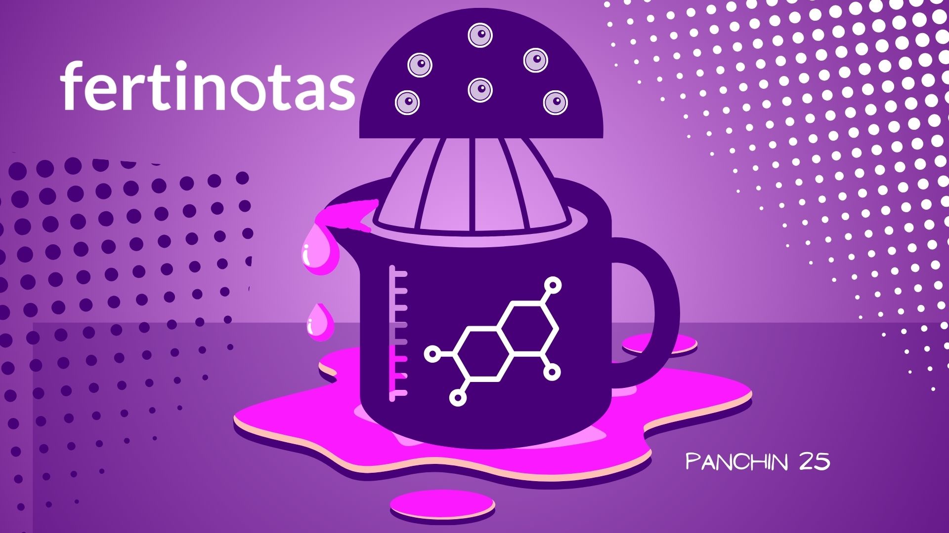 Metáfora visual de un ovario como media naranja sobre un exprimidor, liberando óvulos y estradiol