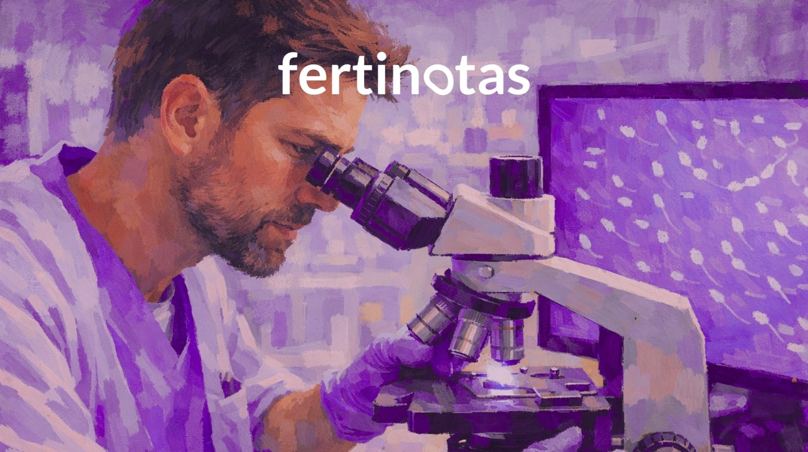 Embriólogo analizando una muestra de semen al microscopio en un laboratorio de reproducción asistida