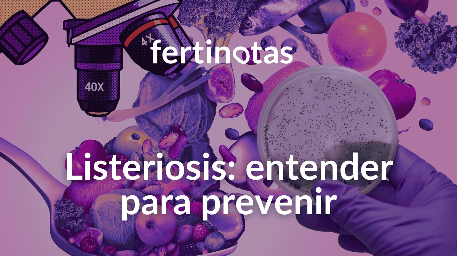 Ilustración sobre listeriosis en el embarazo con alimentos y análisis microbiológico