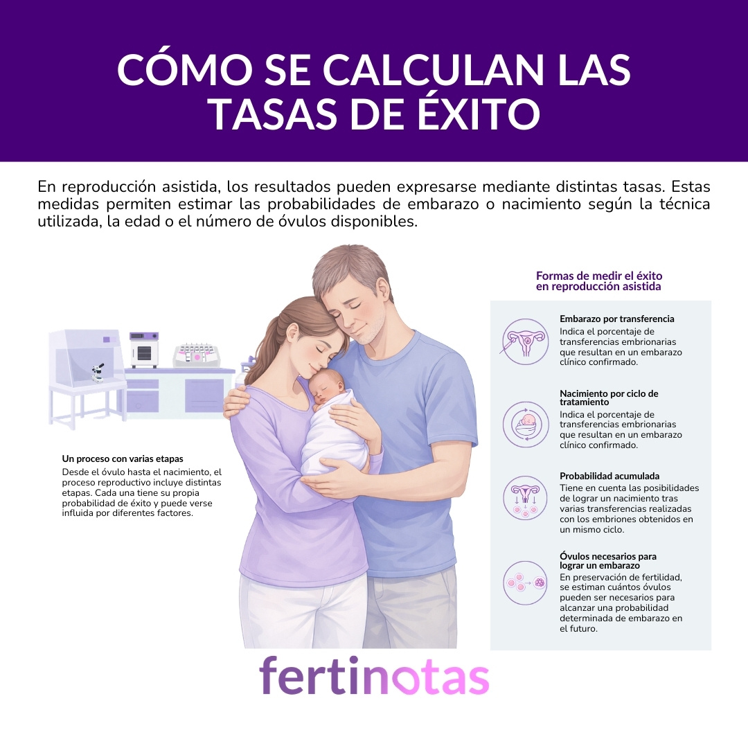 Infografía que explica cómo se calculan las tasas de éxito y la probabilidad de embarazo con óvulos congelados