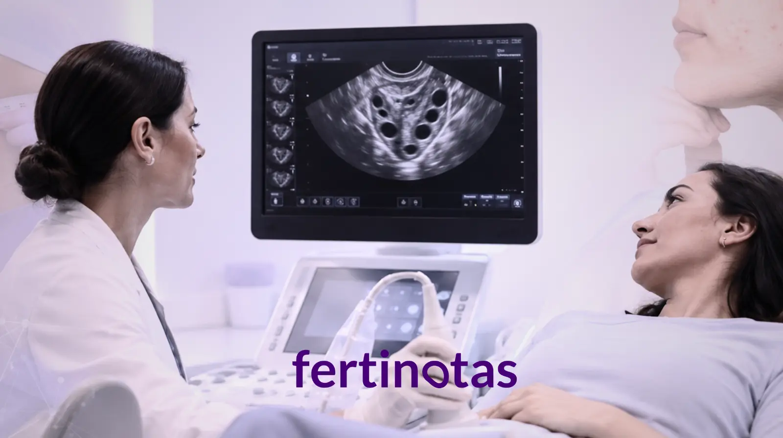 Especialista realizando una ecografía ginecológica en una paciente para valorar PMOS o síndrome ovárico metabólico poliendocrino.