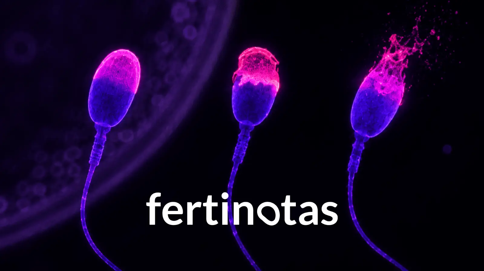 Ilustración científica de espermatozoides durante la reacción acrosómica, un proceso clave para atravesar la zona pelúcida del ovocito.