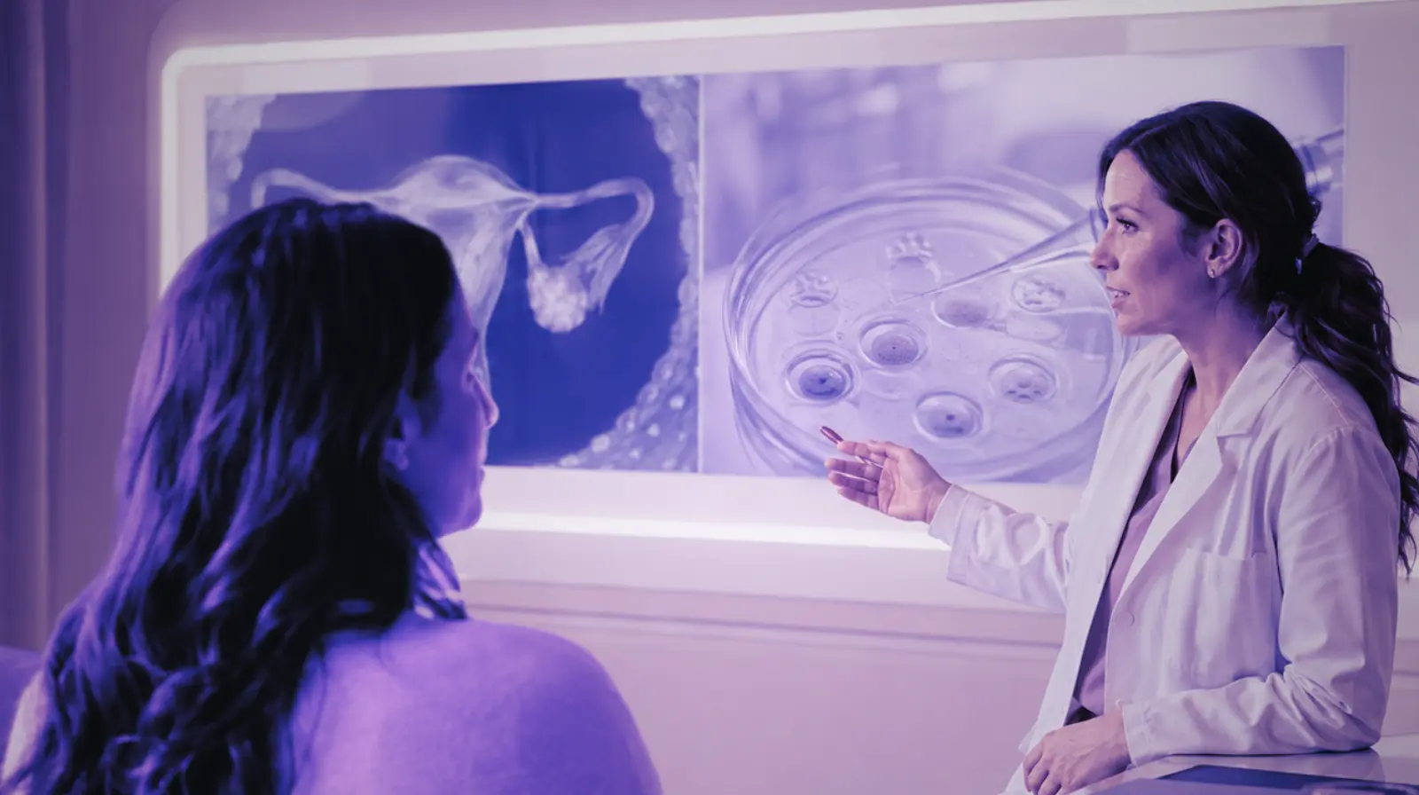 Especialista explica a una paciente las diferencias entre inseminación artificial y fecundación in vitro.